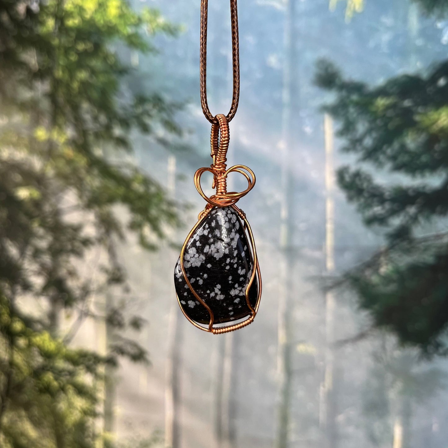 Snowflake Obsidian Pendant in Copper