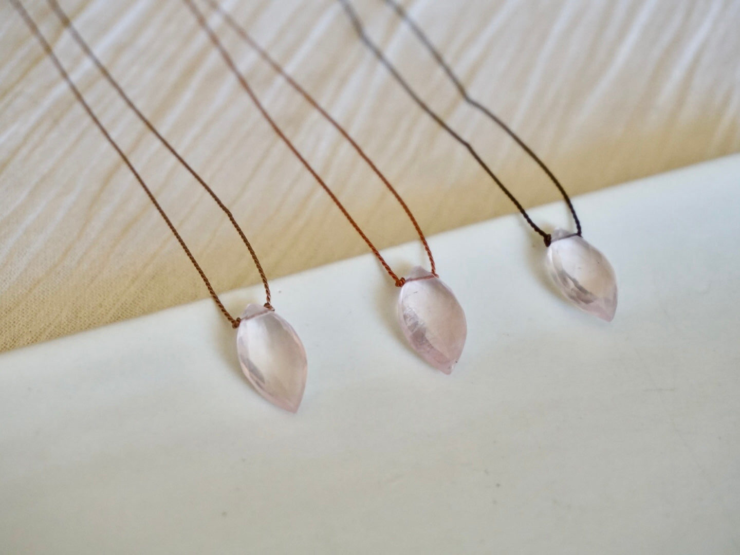 Rose Quartz Pendant on Silk Cord with Sterling Silver Clasp